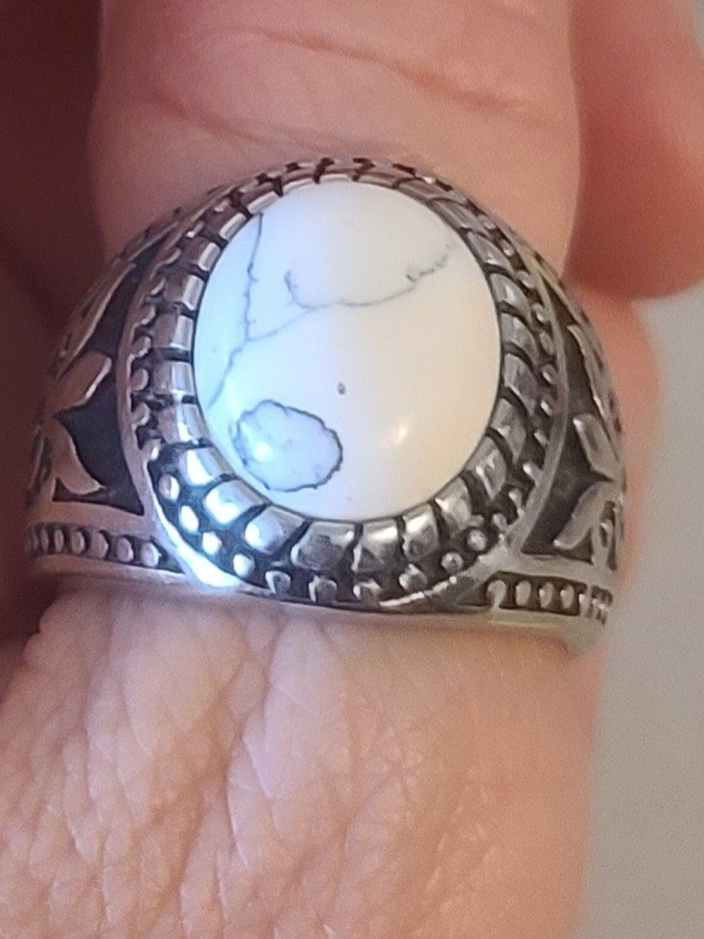 Sterling Silver White Howlite Men’s Ring